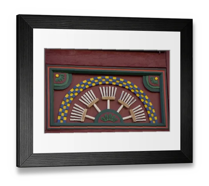 Framed Print : Germany, Franconia, Wertheim. Medieval architectural building detail, broom maker s Framed Print : Germany, Franconia, Wertheim. Medieval architectural building detail, broom maker s