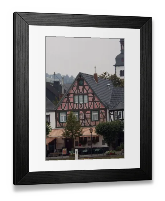 Framed Print : Germany. Typical half-timbered architecture along the Rhine River around Rheineck Framed Print : Germany. Typical half-timbered architecture along the Rhine River around Rheineck