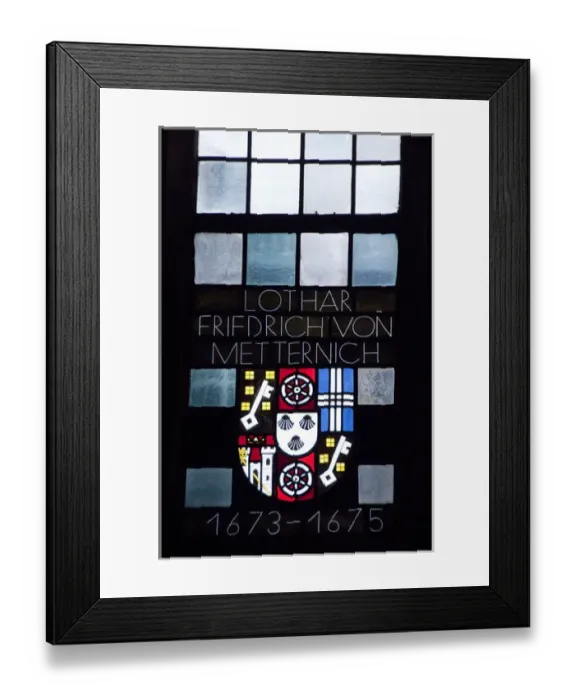 Framed Print : Germany, Rhineland Palatinate, Mainz. Mainz Cathedral. Stained glass windows, Mainz coat of arms