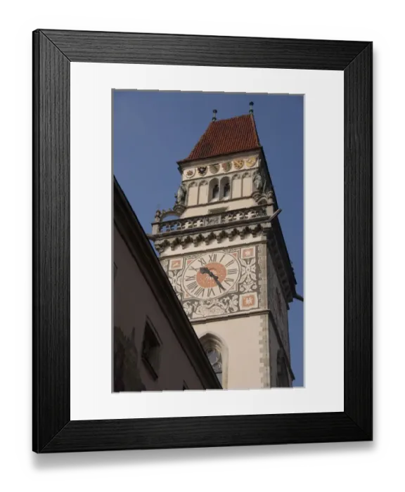 Framed Print : Germany, Bavaria, Passau. 14th century Gothic Old Town Hall clock tower