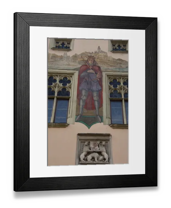 Framed Print : Germany, Bavaria, Passau. Exterior wall paintings on the historic 14th cenutry Gothic Framed Print : Germany, Bavaria, Passau. Exterior wall paintings on the historic 14th cenutry Gothic