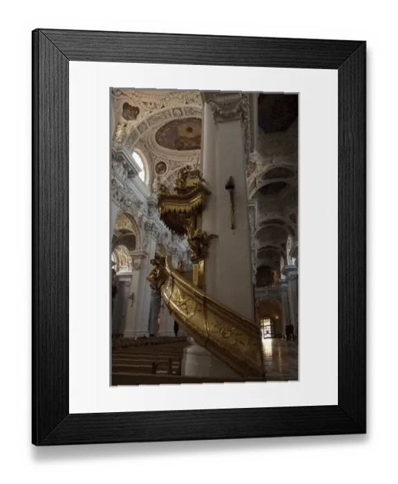 Framed Print : Germany, Passau. St. Stevens Cathedral, baroque interior. Gold spiral staircase Framed Print : Germany, Passau. St. Stevens Cathedral, baroque interior. Gold spiral staircase