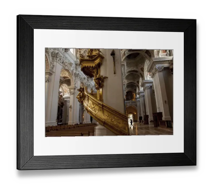 Framed Print : Germany, Passau. St. Stevens Cathedral, baroque interior. Gold spiral staircase