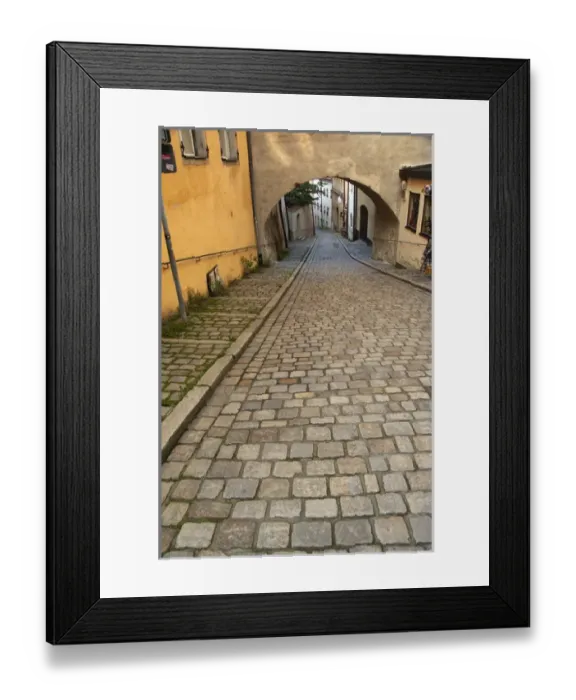 Framed Print : Germany, Bavaria, Passau. Typical narrow cobblestone streets of Passau Framed Print : Germany, Bavaria, Passau. Typical narrow cobblestone streets of Passau