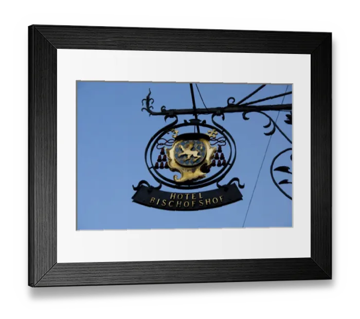 Framed Print : Germany, Bavaria, Regensburg. Hotel Bischofshof hanging sign Framed Print : Germany, Bavaria, Regensburg. Hotel Bischofshof hanging sign