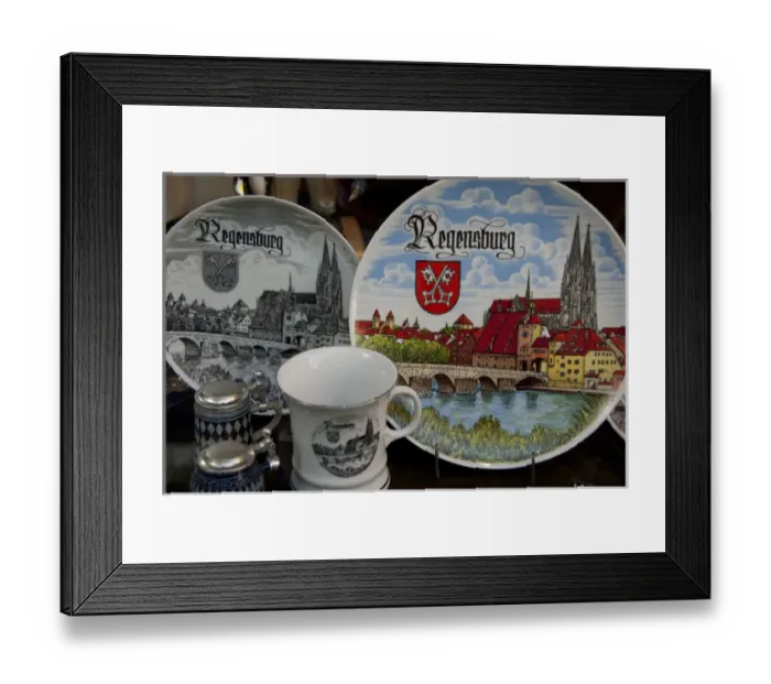 Framed Print : Germany, Bavaria, Regensburg. Typical German souvenirs from Regensburg