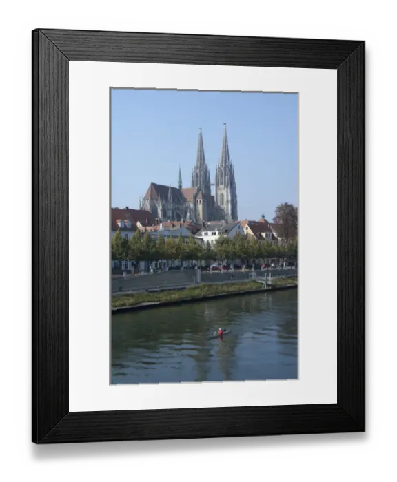 Framed Print : Germany, Regensburg. Historic St. Peters Cathedral along the Danube River Framed Print : Germany, Regensburg. Historic St. Peters Cathedral along the Danube River