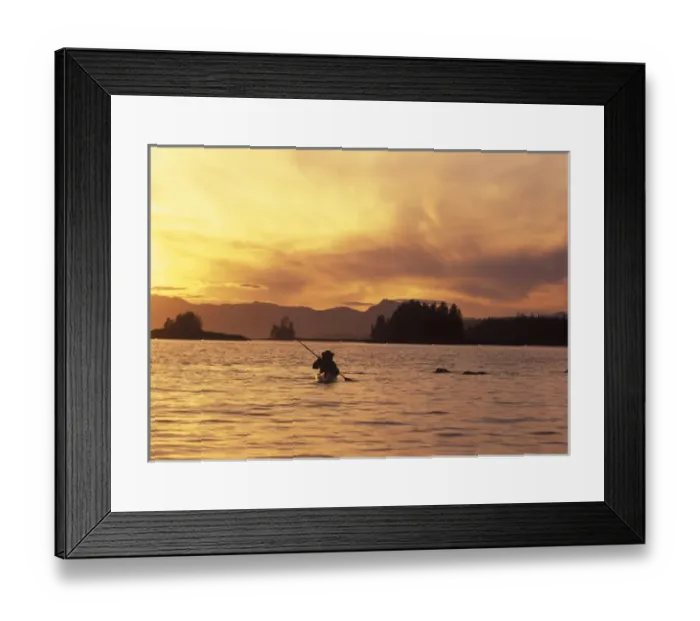 Framed Print : NA, USA, Alaska, Ketchikan. Solo kayaker enjoys sunset (Medium Format)