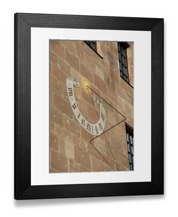 Framed Print : Germany, Bavaria, Nuremberg. Market Square, historic sundial on building wall