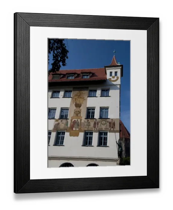 Framed Print : Germany, Bavaria, Nuremberg. Market Square, historic Industrial House with sundial