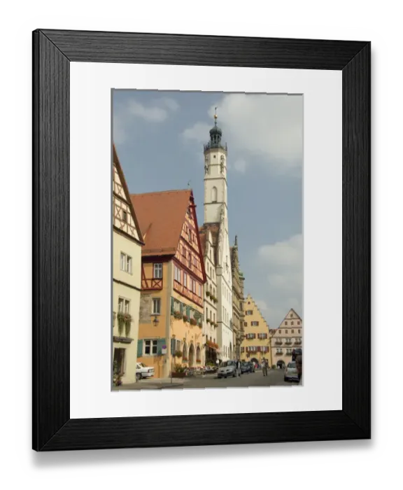 Framed Print : Germany, Rothenburg, Market Square. 13th century Gothic tower of the historic Town Hall