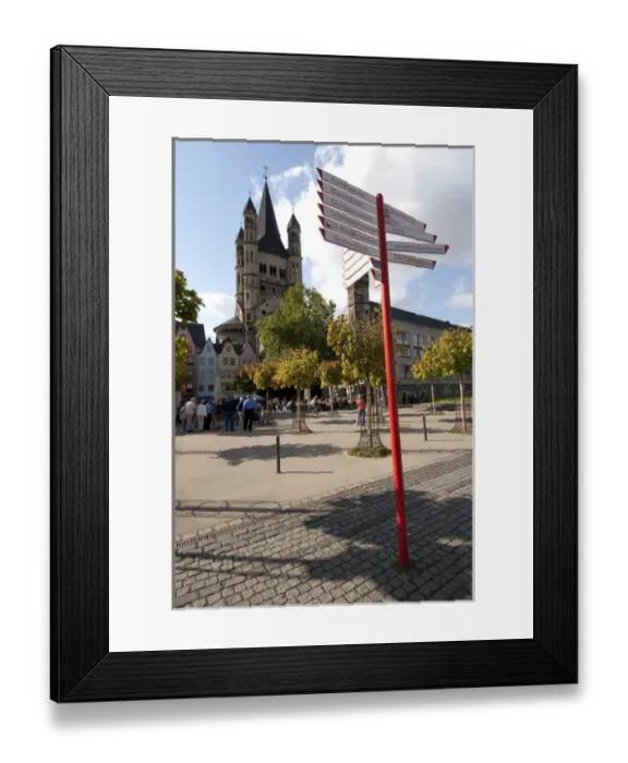 Framed Print : Germany, Cologne (aka Koln). Historic waterfront area with St. Martin church in distance