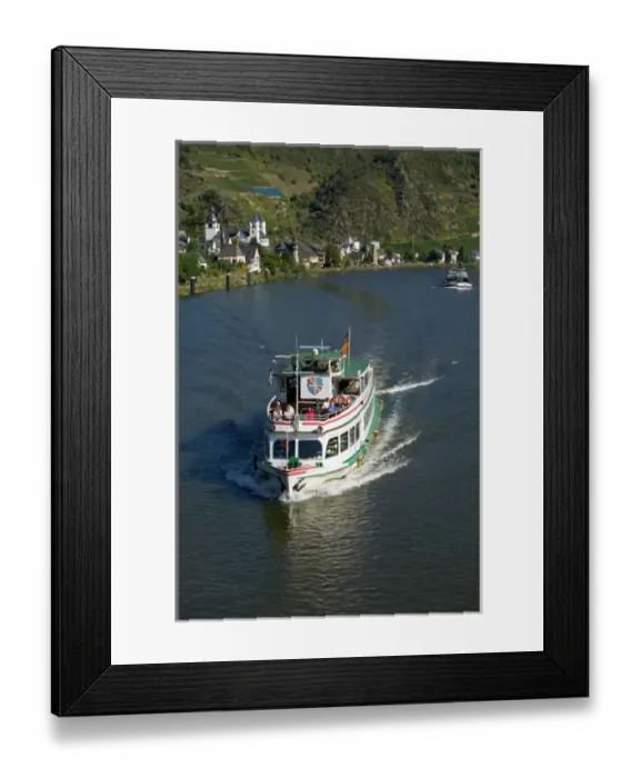 Framed Print : Tour boat headed up river, Karden, Mosel Valley, Rhineland Palatinate, Germany