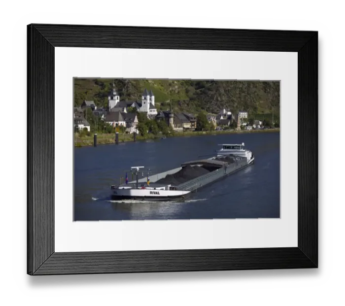 Framed Print : Coal barge going up river, Karden, Mosel Valley, Rhineland Palatinate, Germany