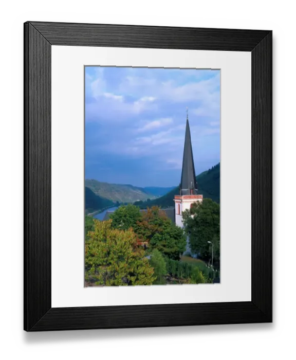 Framed Print : Church steeple along the Mosel River valley near Kloten Germany Framed Print : Church steeple along the Mosel River valley near Kloten Germany