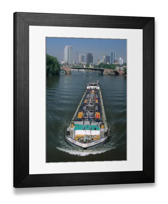 Framed Print : A barge traveling on the Main River in Frankfurt, Germany. germany, german Framed Print : A barge traveling on the Main River in Frankfurt, Germany. germany, german