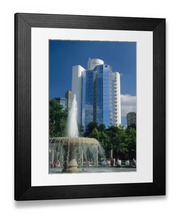Framed Print : A fountain in front of the Citibank building in Frankfurt, Germany Framed Print : A fountain in front of the Citibank building in Frankfurt, Germany