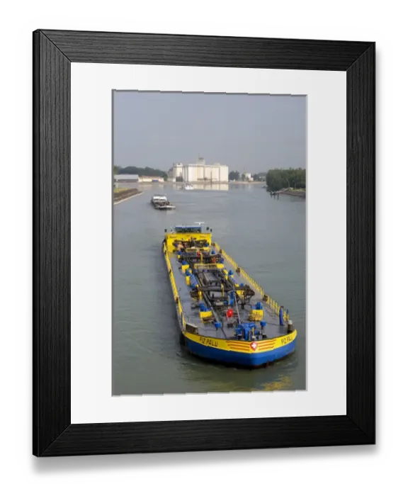Framed Print : Barge on the Rhine River between France and Germany near Frieberg, Germany Framed Print : Barge on the Rhine River between France and Germany near Frieberg, Germany