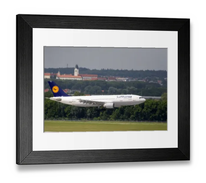 Framed Print : Lufthansa airplane landing at Munich airport, Germany. germany, german, europe