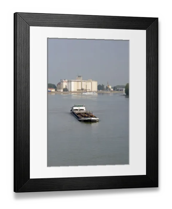 Framed Print : Barge on the Rhine River between France and Germany near Frieberg, Germany