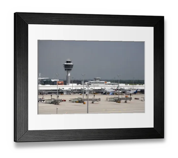 Framed Print : Air traffic control tower and terminal at the Munich airport, Germany