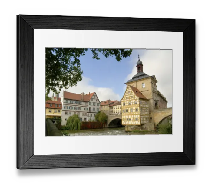 Framed Print : Europe, Germany, Bavaria, Bamberg, Old Town Hall on the river Regnitz