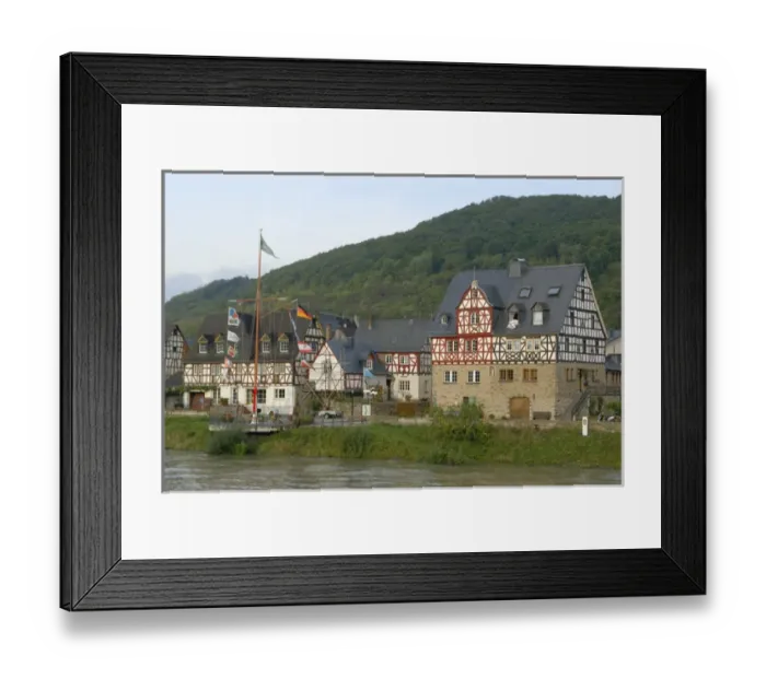 Framed Print : Europe, Germany, Hessen, Oberspay, Crusing past half timber houses along the Rhine Framed Print : Europe, Germany, Hessen, Oberspay, Crusing past half timber houses along the Rhine