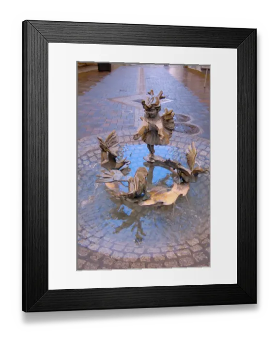 Framed Print : Europe, Germany, Rheinland-Pfalz, Koblenz, Child chasing ducks fountain