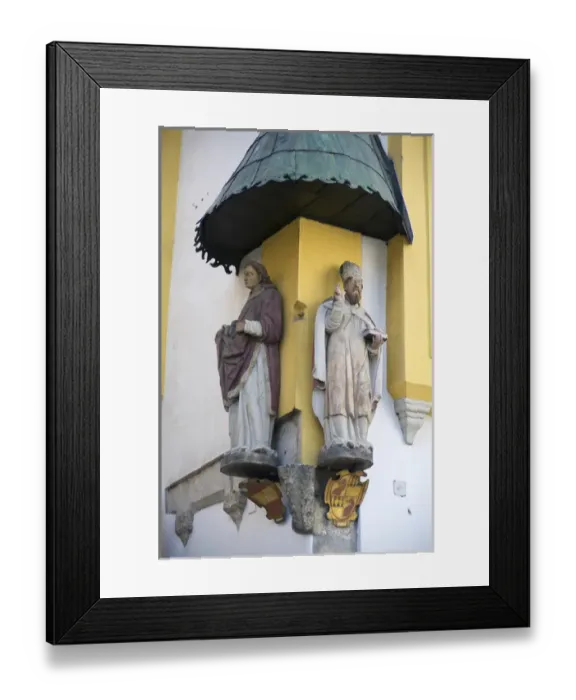 Framed Print : Europe, Germany, Bavaria, Passau, religious sculpture on building corner Framed Print : Europe, Germany, Bavaria, Passau, religious sculpture on building corner