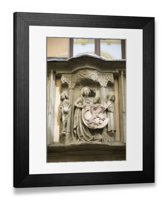 Framed Print : Europe, Germany, Bavaria, Passau, relief sculpture on building Framed Print : Europe, Germany, Bavaria, Passau, relief sculpture on building