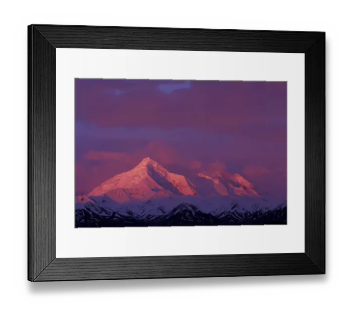 Framed Print : NA, USA, Alaska, Denali National Park. Bright red Alpenglow on Alaska Range peaks