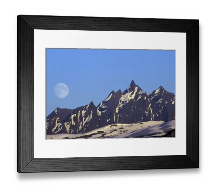 Framed Print : North America, USA, Alaska, Chugach peaks near Valdez, moon rise