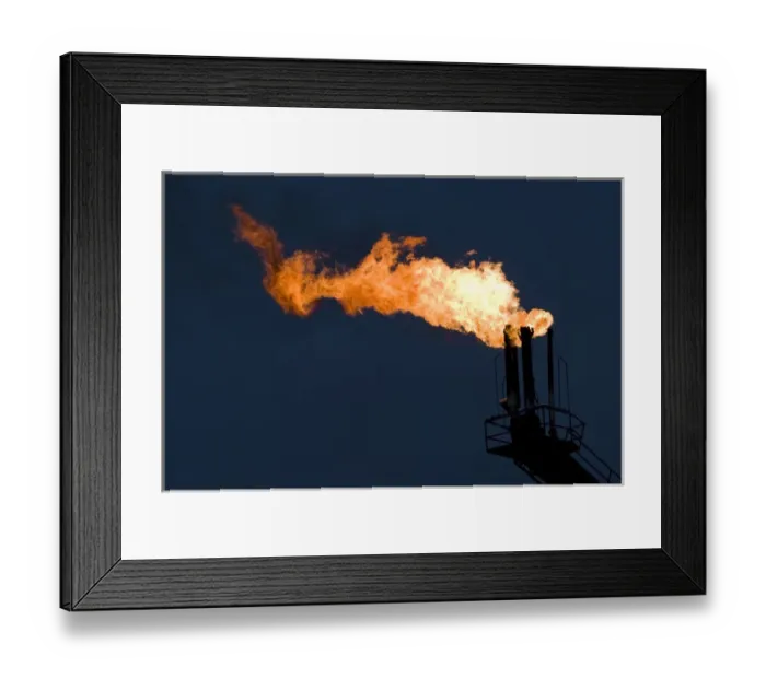 Framed Print : USA, Alaska, Kenai Peninsula, Natural gas flare from offshore oil drilling rigs in Framed Print : USA, Alaska, Kenai Peninsula, Natural gas flare from offshore oil drilling rigs in