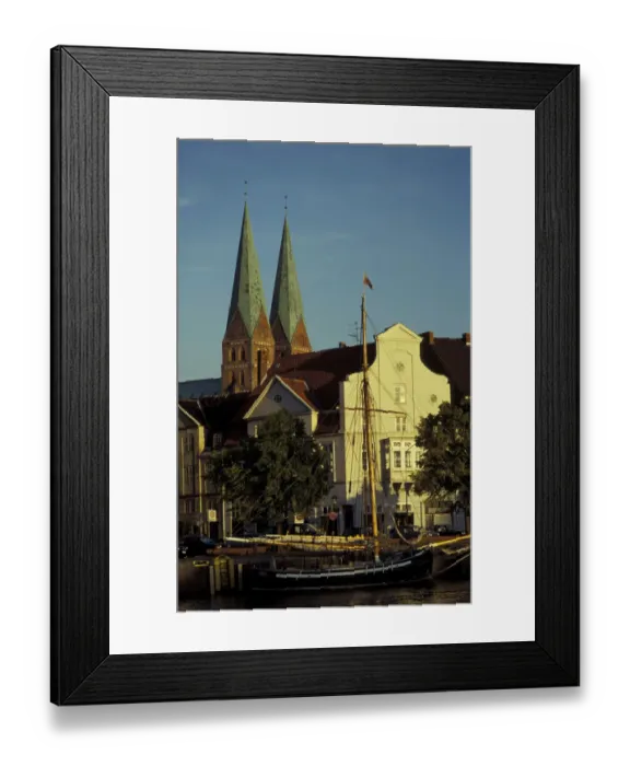 Framed Print : Europe, Germany, Lubeck. St. Marien church and twin towers behind houses facing Framed Print : Europe, Germany, Lubeck. St. Marien church and twin towers behind houses facing