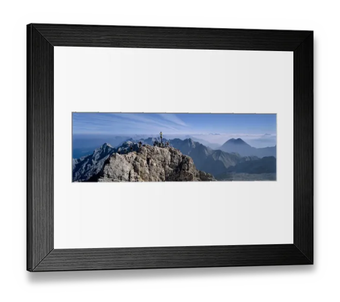 Framed Print : Germany, Bavaria, Zugspitze. Hikers enjoy an inspiring view to the Tirol from
