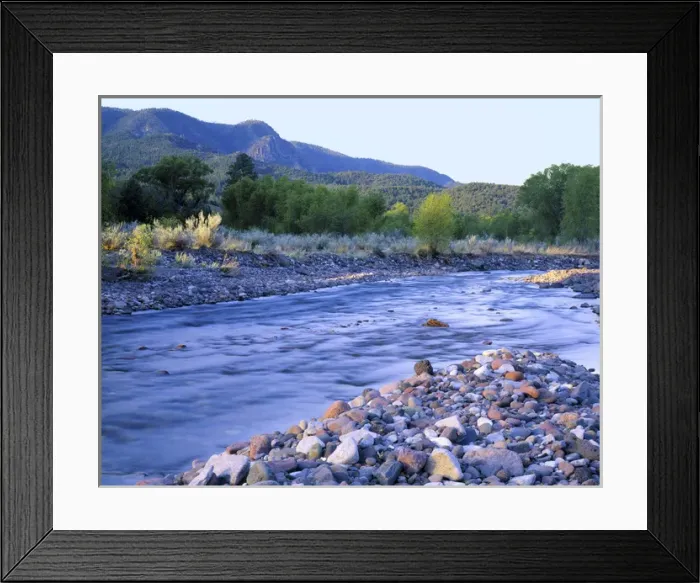 Framed Print : Arizona. USA. Rounded stones along Blue River at sunrise in the Blue Range on edge Framed Print : Arizona. USA. Rounded stones along Blue River at sunrise in the Blue Range on edge