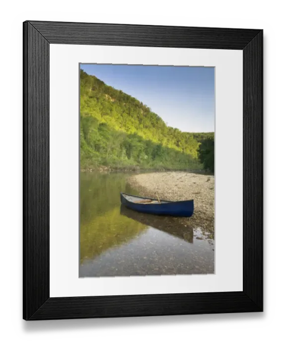Framed Print : Canoe parked on a gravel bar, Mile 120 opposite the Tie Chute Bluff on the Buffalo River Framed Print : Canoe parked on a gravel bar, Mile 120 opposite the Tie Chute Bluff on the Buffalo River