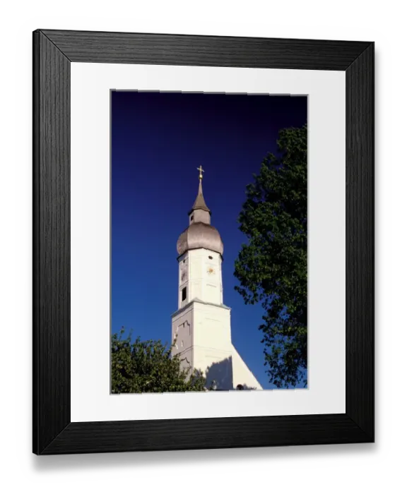 Framed Print : Europe, Germany, Bavaria, Bad Bayersoien. Church steeple