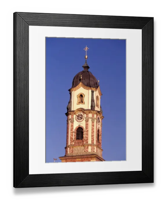 Framed Print : Europe, Germany, Bavaria, Mittenwald. Church steeple Framed Print : Europe, Germany, Bavaria, Mittenwald. Church steeple