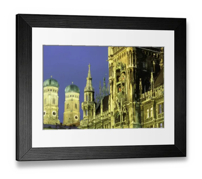 Framed Print : Europe, Germany, Bayern. Rathaus Glockenspiel and Frauenkirche Church Framed Print : Europe, Germany, Bayern. Rathaus Glockenspiel and Frauenkirche Church