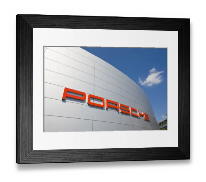 Framed Print : GERMANY, Baden-Wurttemberg, Stuttgart-Zuffenhausen. Porsche Car showroom by factory Framed Print : GERMANY, Baden-Wurttemberg, Stuttgart-Zuffenhausen. Porsche Car showroom by factory