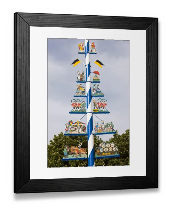 Framed Print : GERMANY, Bayern-Bavaria, Munich. Viktualen-markt food market, Bavarian Maypole