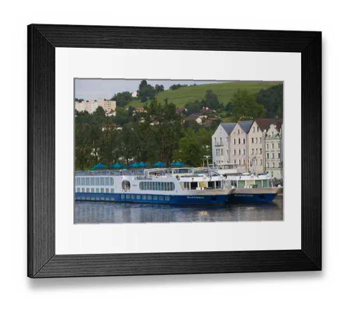 Framed Print : GERMANY, Bayern-Bavaria, Passau. Cruise ships on Danube River