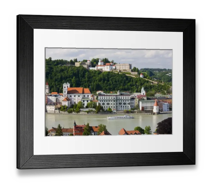 Framed Print : GERMANY, Bayern-Bavaria, Passau. Inn River view from Mariahilf monastery