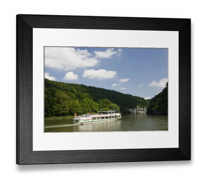 Framed Print : GERMANY, Bayern-Bavaria, Weltenburg. Tour boat by the Danube Gorge Framed Print : GERMANY, Bayern-Bavaria, Weltenburg. Tour boat by the Danube Gorge