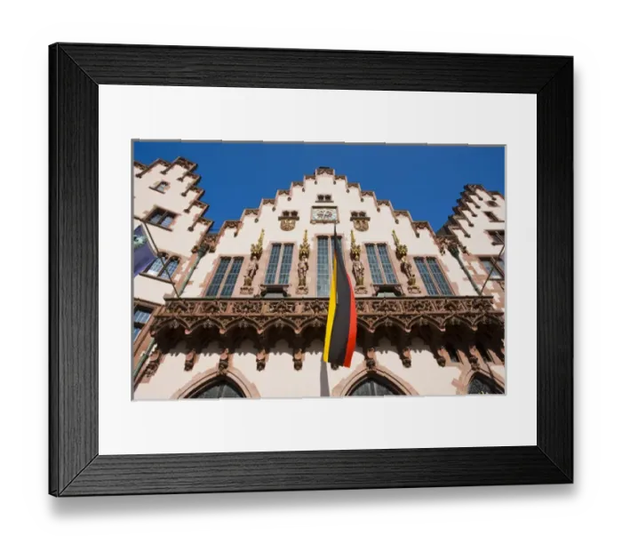 Framed Print : GERMANY, Hessen, Frankfurt am Main. Romerberg Square buildings and Frankfurt Town Hall