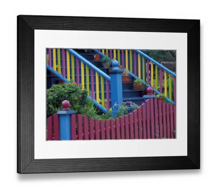 Framed Print : NA, USA, California, Pacific Grove Colorful fence and stairway Framed Print : NA, USA, California, Pacific Grove Colorful fence and stairway