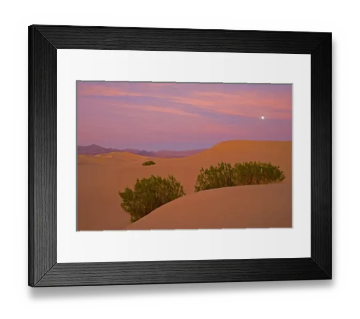 Framed Print : Dusk and setting moon over the sand dunes of Stove Pipe Wells area Death Valley N