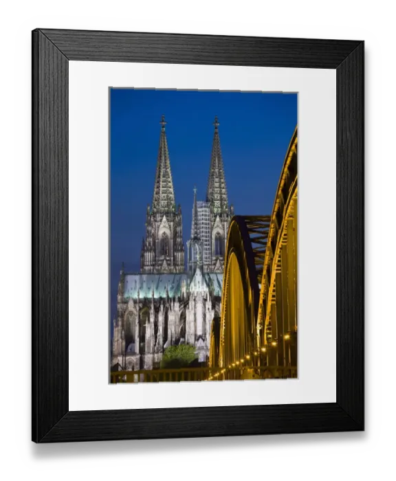 Framed Print : GERMANY, Nordrhein-Westfalen, Cologne. Cologne Cathedral and Hohenzollern Bridge, evening
