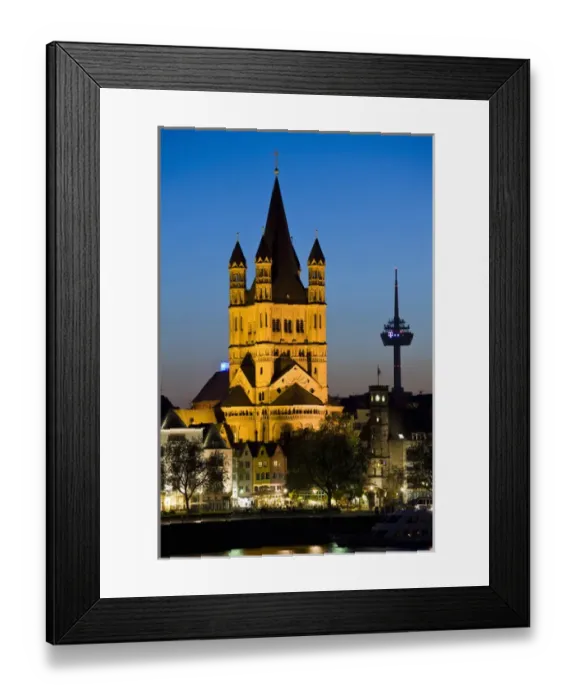 Framed Print : GERMANY, Nordrhein-Westfalen, Cologne. Gross St. Martin church and TV tower, dusk